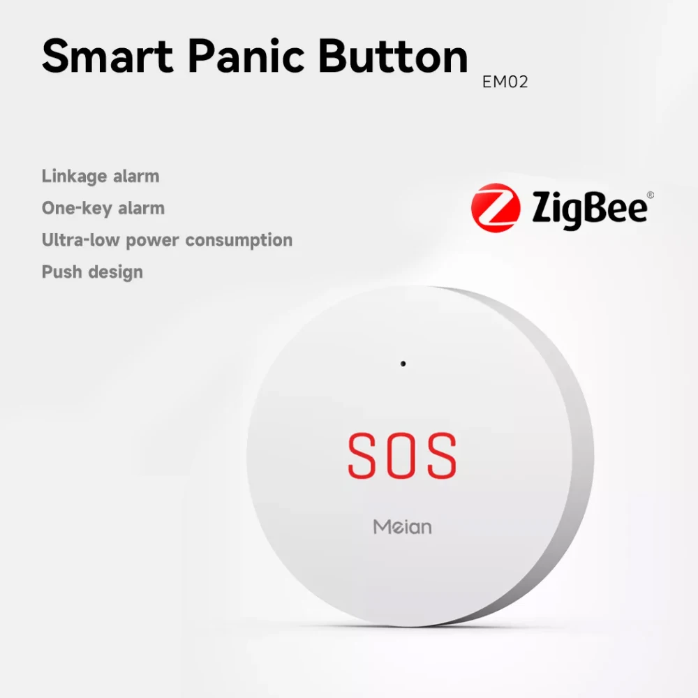 Meian Zigbee Tuya SOS Emergency Button Home Security Alarm System Wireless Alarm Button Work With Smart Life/Tuya APP and Hub