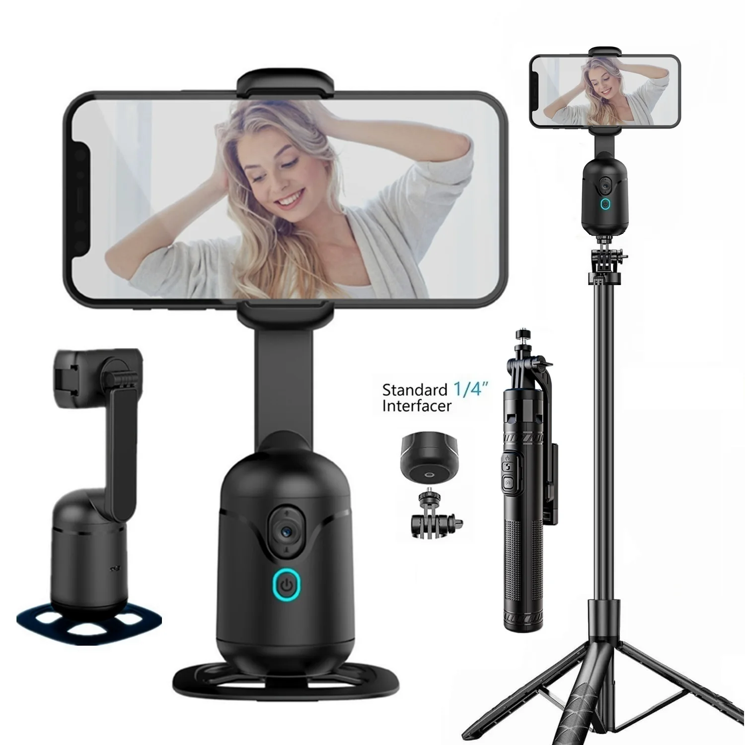 360° Rotation Auto Tracking Phone Holder Gimabl Foldable AI Smart Shooting Selfie Stick Tripod for Live Vlog Streaming Video