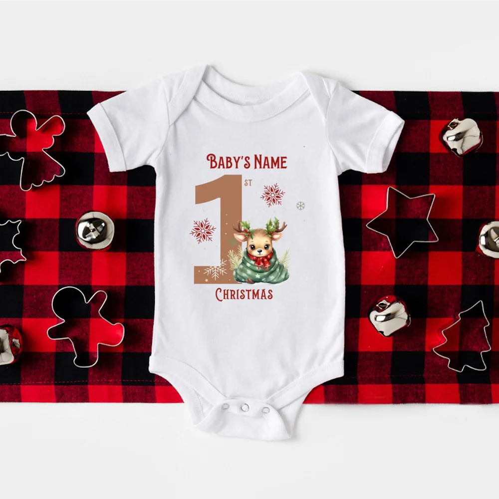 Personalize My 1st Christmas Romper Newborn Bodysuits Xmas Party Gift Boys Girls Short Sleeve Jumpsuit Holiday Xmas Clothes