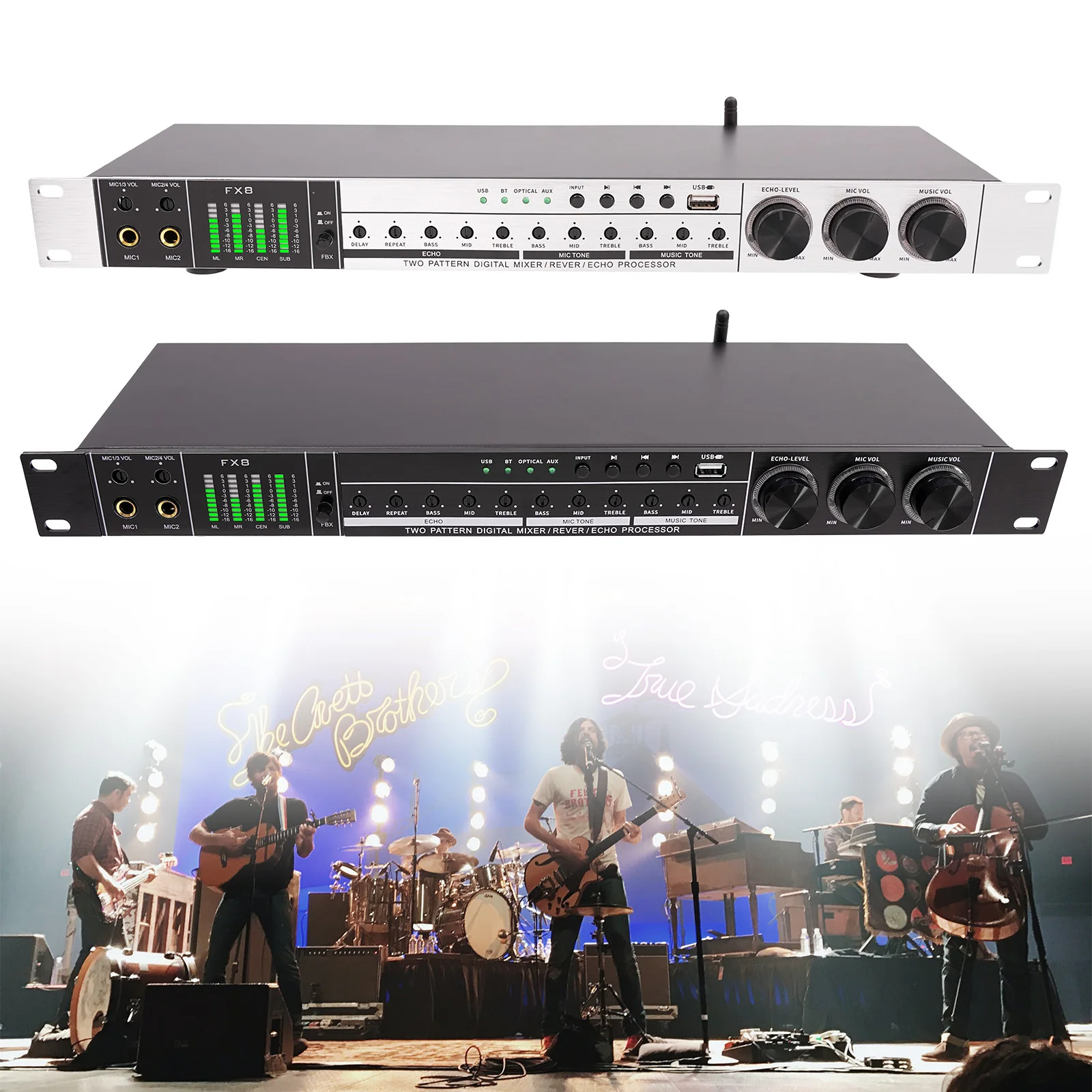 

Professional 4 Channel Audio Mixer with Anti Feedback Bluetooth USB Live Sound Processor for Stage Studio Recording Streaming