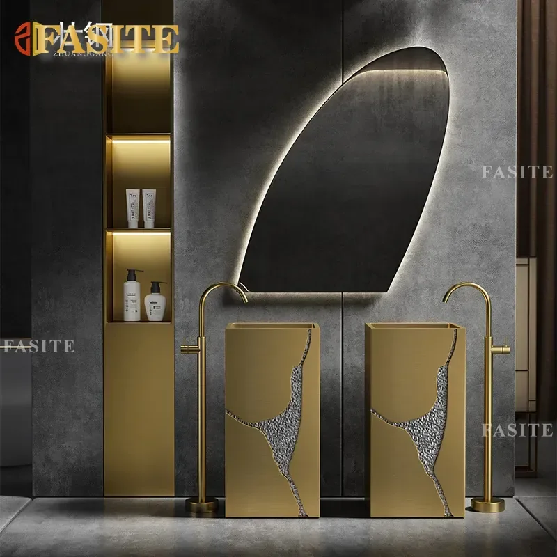 for Bright Brushed Thick Edge Stainless Steel Column Basin Hotel Creative Washbasin Art Basin