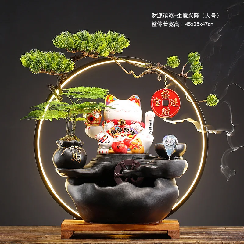 Opening and Moving Gifts Lucky Cat for Attracting Wealth, Flowing Water for Generating Wealth, Living Room Home Decoration Craft view 6