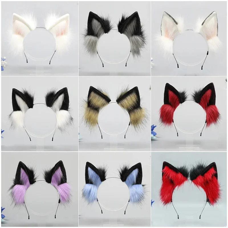 Diadema con orejas de gato Y2K, simulación de bestia, accesorios bonitos, diadema con aro para el pelo de lobo solitario, conjunto de accesorios para el cabello