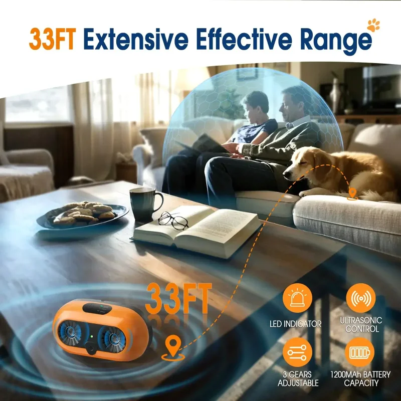 Anti Bark Device for Dogs, Sonic Bark Deterrent with 3 Modes, Rechargeable Barking Box Barking Control Devices IP45 Weatherproof