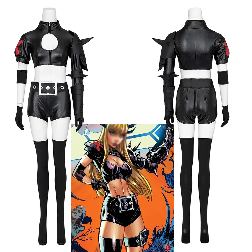 

Magik Cosplay Superhero Costume Sexy Women Punk Retro Black Combat Uniform Suit Halloween Carnival Party Disguise Warrior Outfit
