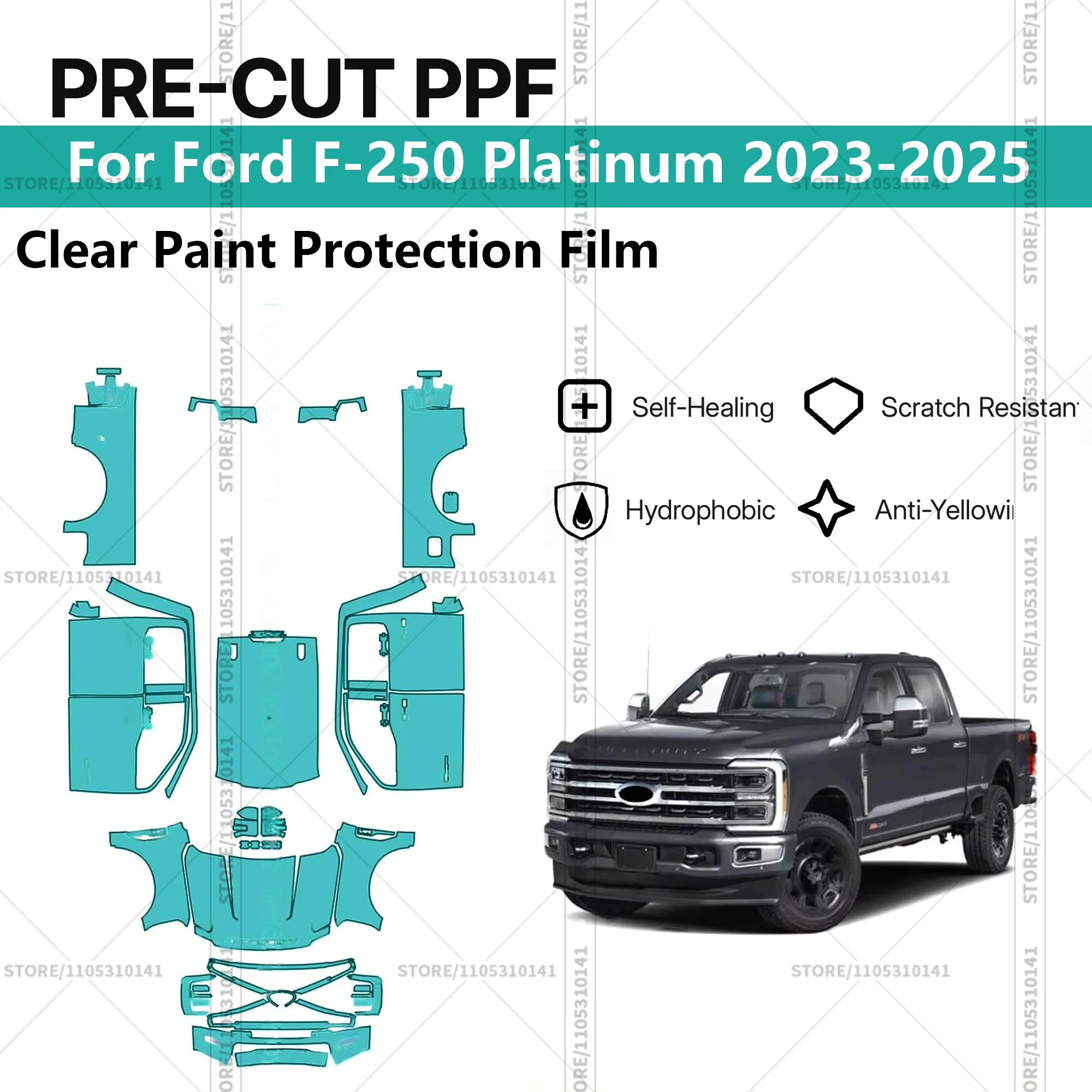 

Предварительно нарезанная прозрачная защитная пленка PPF для автомобилей, профессиональная автомобильная пленка PPF для Ford F-250 Platinum 2023-2025
