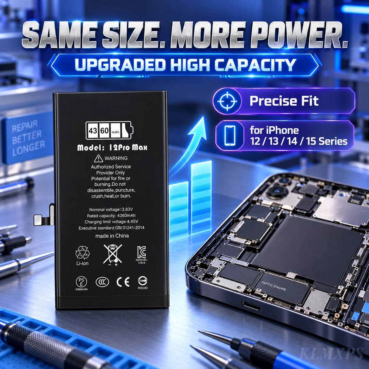 High Capacity Replacement Battery for iPhone 12 13 14 15 Pro Max Plus Mini, iOS 18 System Diagnostic Supported