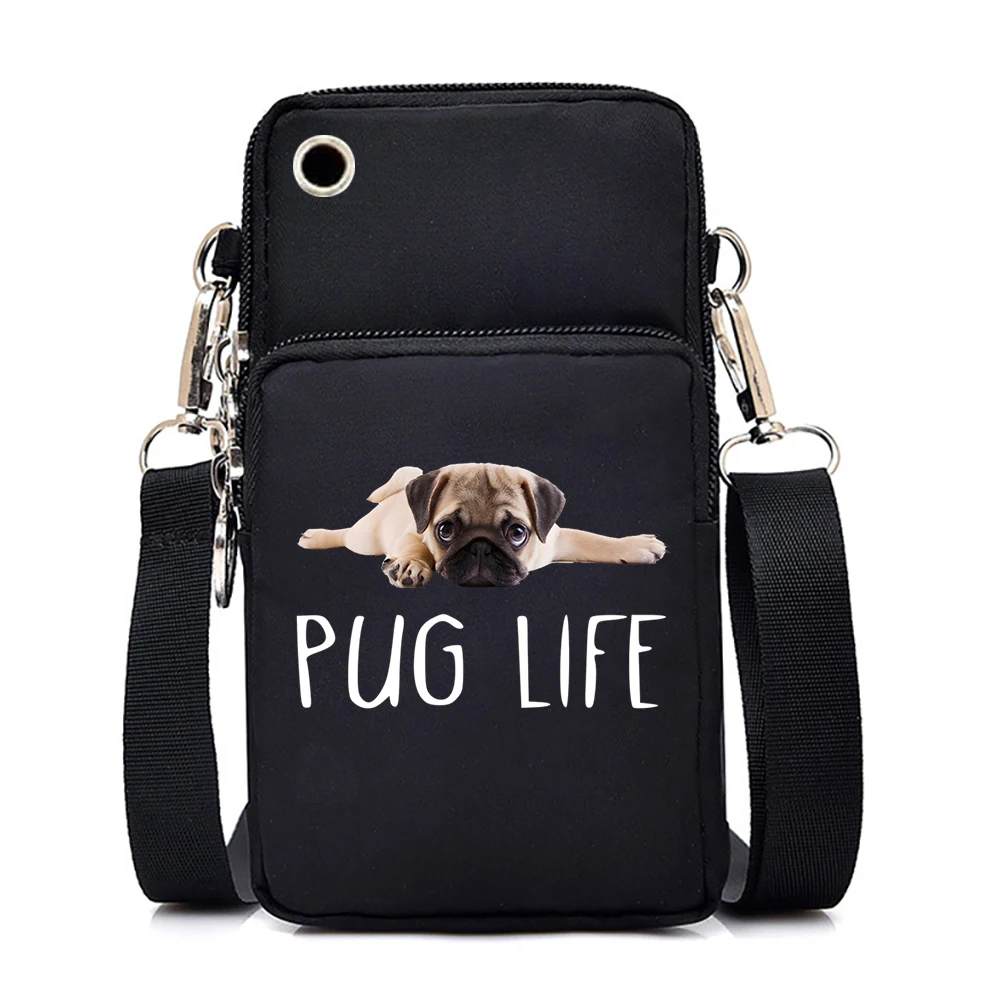 nylon Packet pug mama Graphic Borse a tracolla per telefono unisex cartone animato animale carlino adolescente Borsa per cellulare per portafoglio