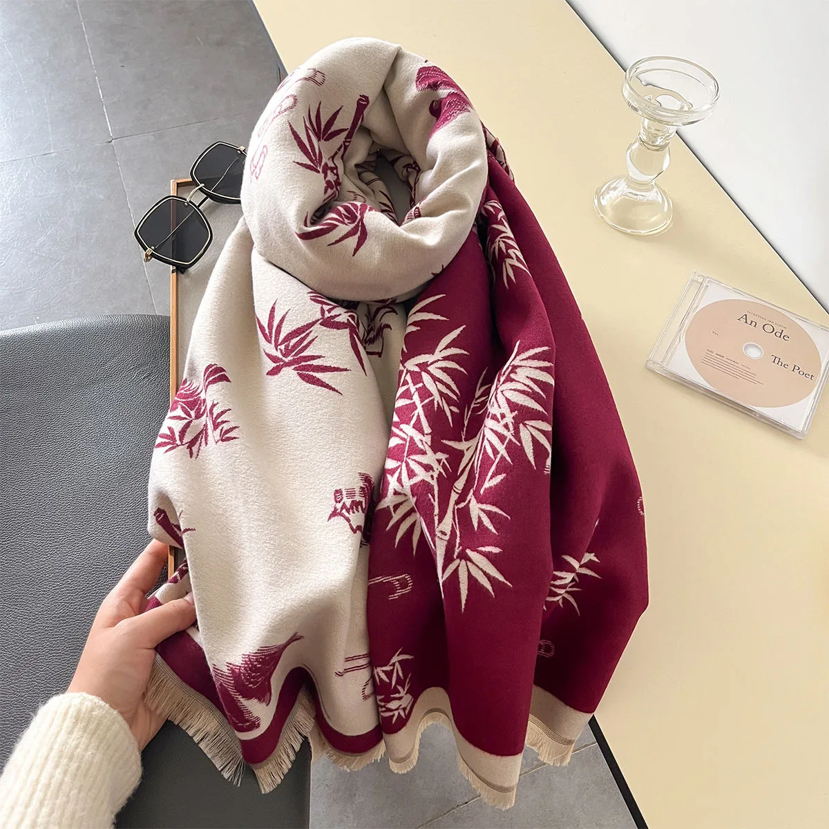 Thick Blanket Winter Warm Scarf for Women Fashion Plant Print Cashmere Shawl Wraps Pashmina Stoles Bufanda Female 2024