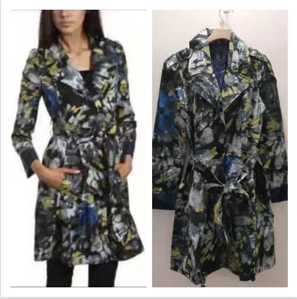 

Spanish women's coat mercerized thin material waist windbreaker with skirt V-neck coat fashion