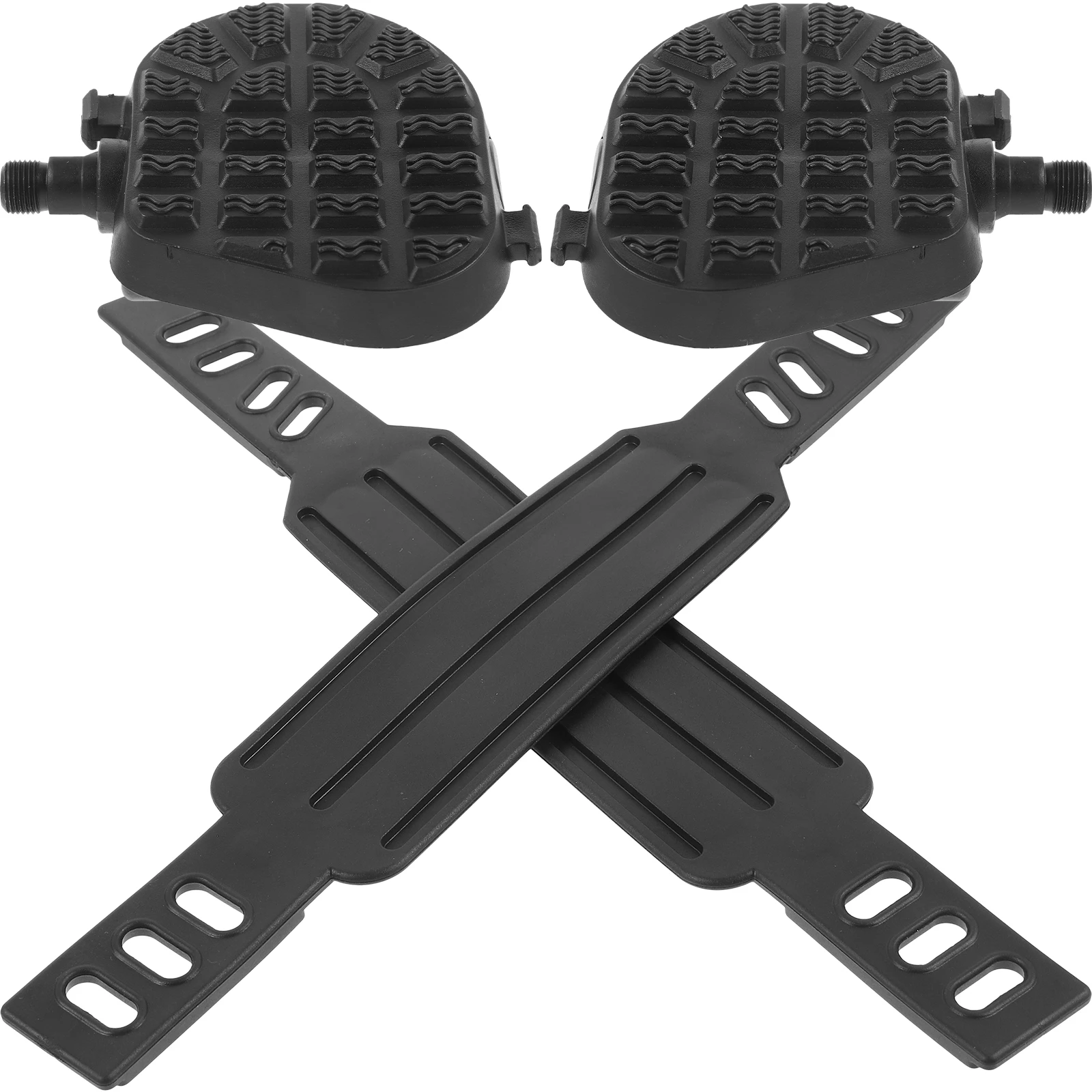 

2 Bike Pedals with Straps Plastic Material Fitness Accessories for Exercise Bikes Gym Cycle Footrests Anti Slip Platform Design