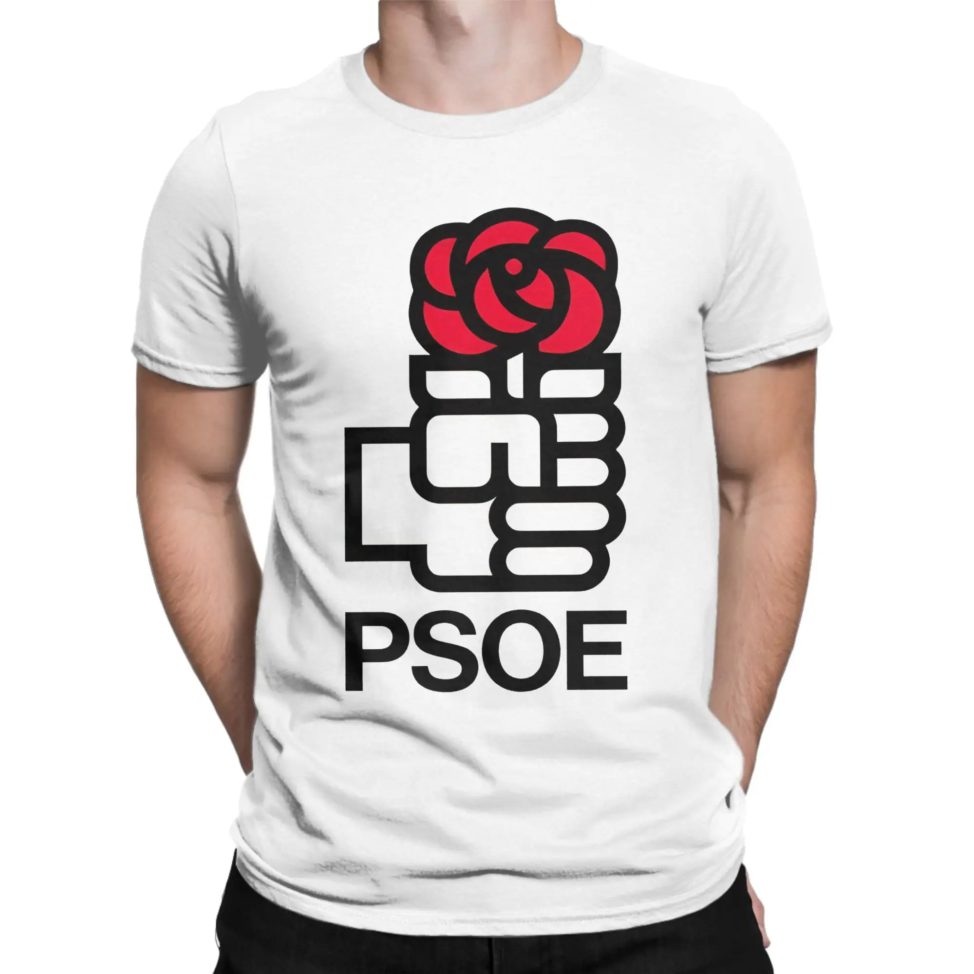 Men PSOE Logo Pedro Sanchez T Shirts  Cotton Tops Vintage Short Sleeve Crewneck Tees Plus Size T-Shirts