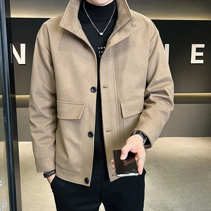 

2023 Jackets Men Autumn Pockets Turn-down Collar Skinny Fashion Outwear Streetwear New Arrival Clothing Cazadora Hombre S-4XL