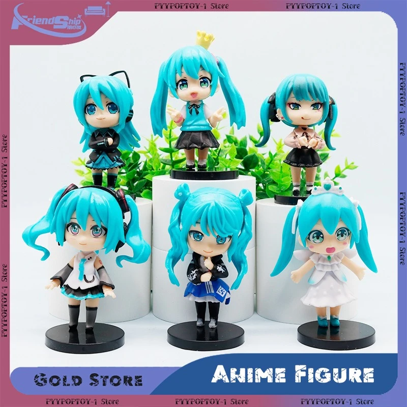 6PCS/Set  Anime Hatsune Miku Action Figures Mini Q Version Character PVC Model Table Decorations Ornaments Collectible Toys Gift