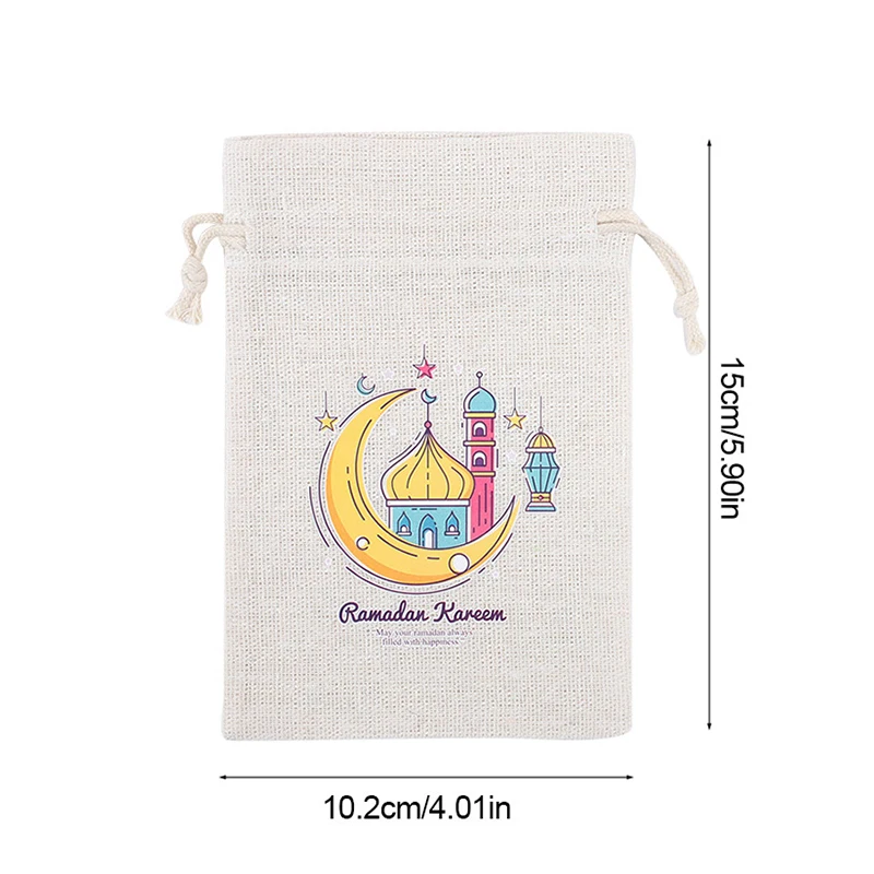10Pcs Ramadan Kareem Linen Gift Bag 2026 Islamic Muslim Party Home Decoration Supplies Eid Mubarak Candy Snack Packaging Pouches