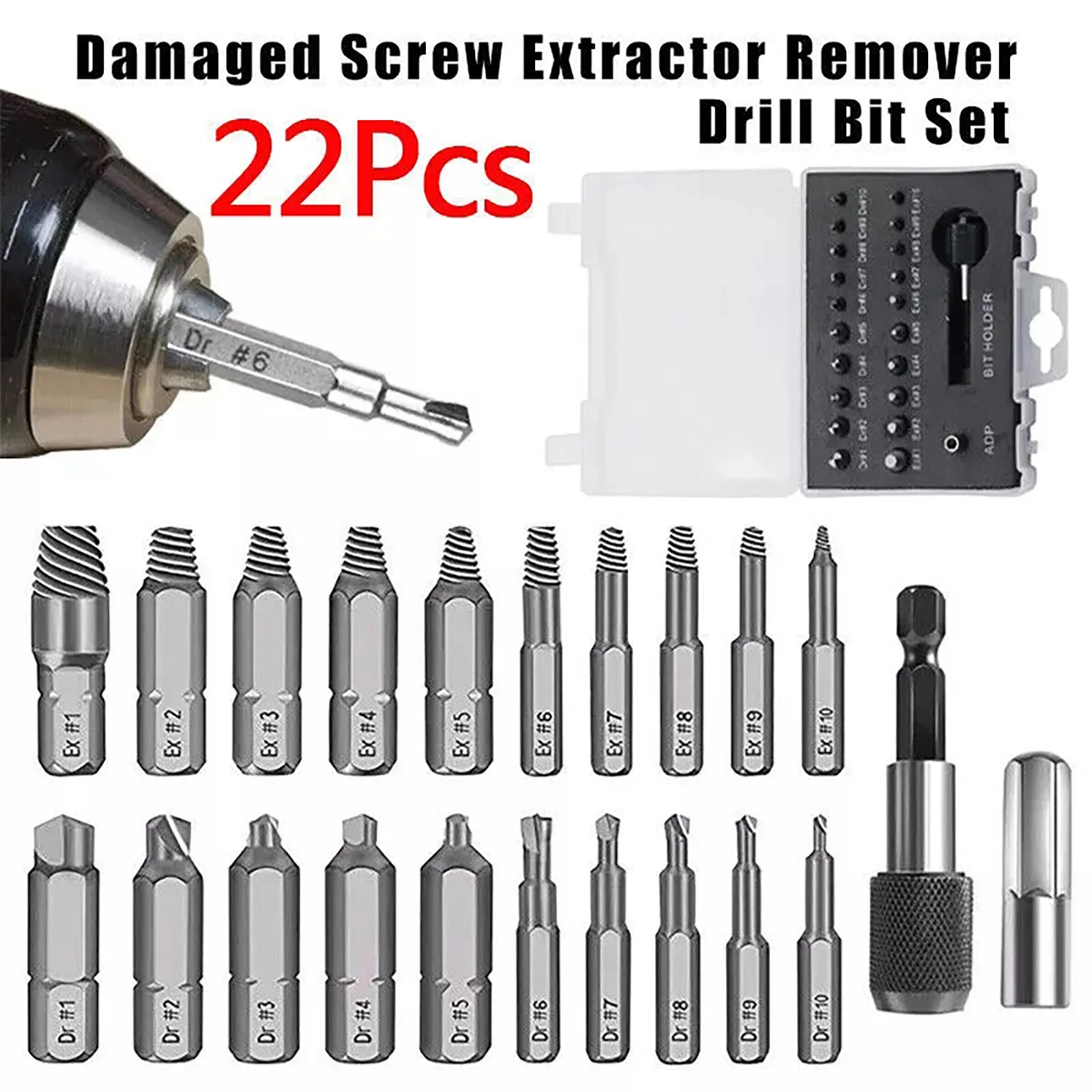 22Pcs/Set Damaged Screw Extractor Drill Bit Set Stripped Screw Extractor Kit For Broken Bolt Extractor All-Purpose with Magnetic