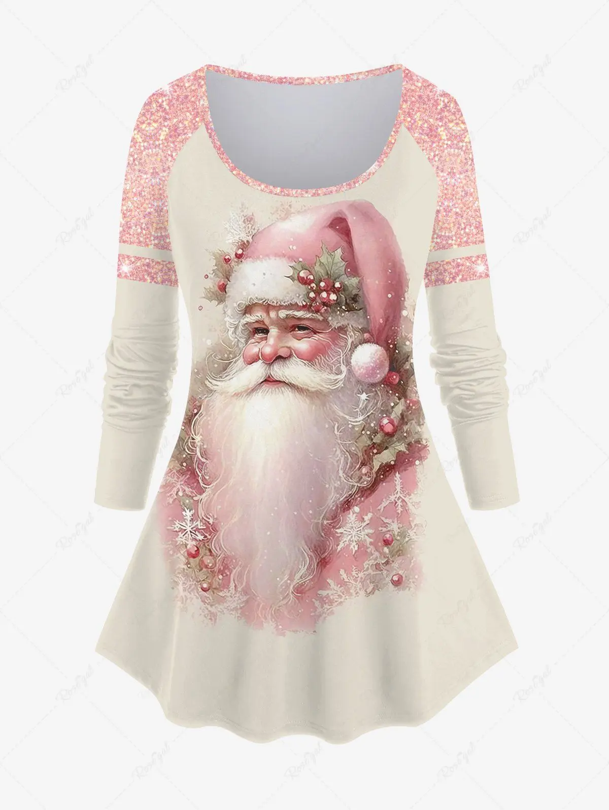 New Christmas Colorblock Santa Clause Snowflake Sequin Glitter 3D Print Raglan Sleeve T-shirt Or Flare Pants Daily Matching Set