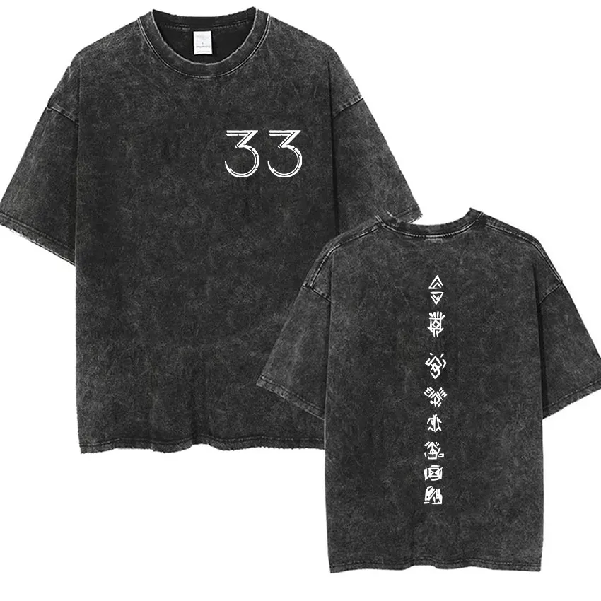 Clair Obscur Expedition 33 Vintage Washed T Shirt Men Women Casual Cotton Short Sleeve T-shirts Game Fans Gamer Clothing T-shirt