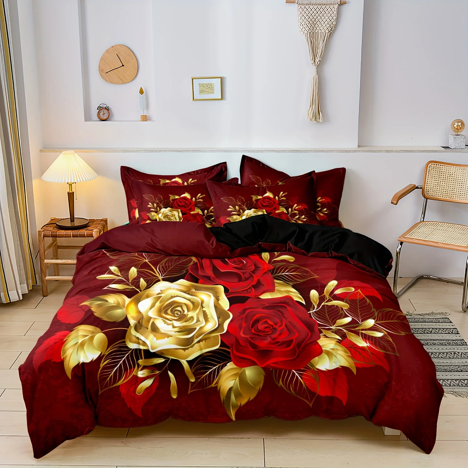 Romantic Rose Floral Flower Printed Duvet Cover All Season Bedding Set, Zipper Design Soft Breathable Comfortable And Easy Care