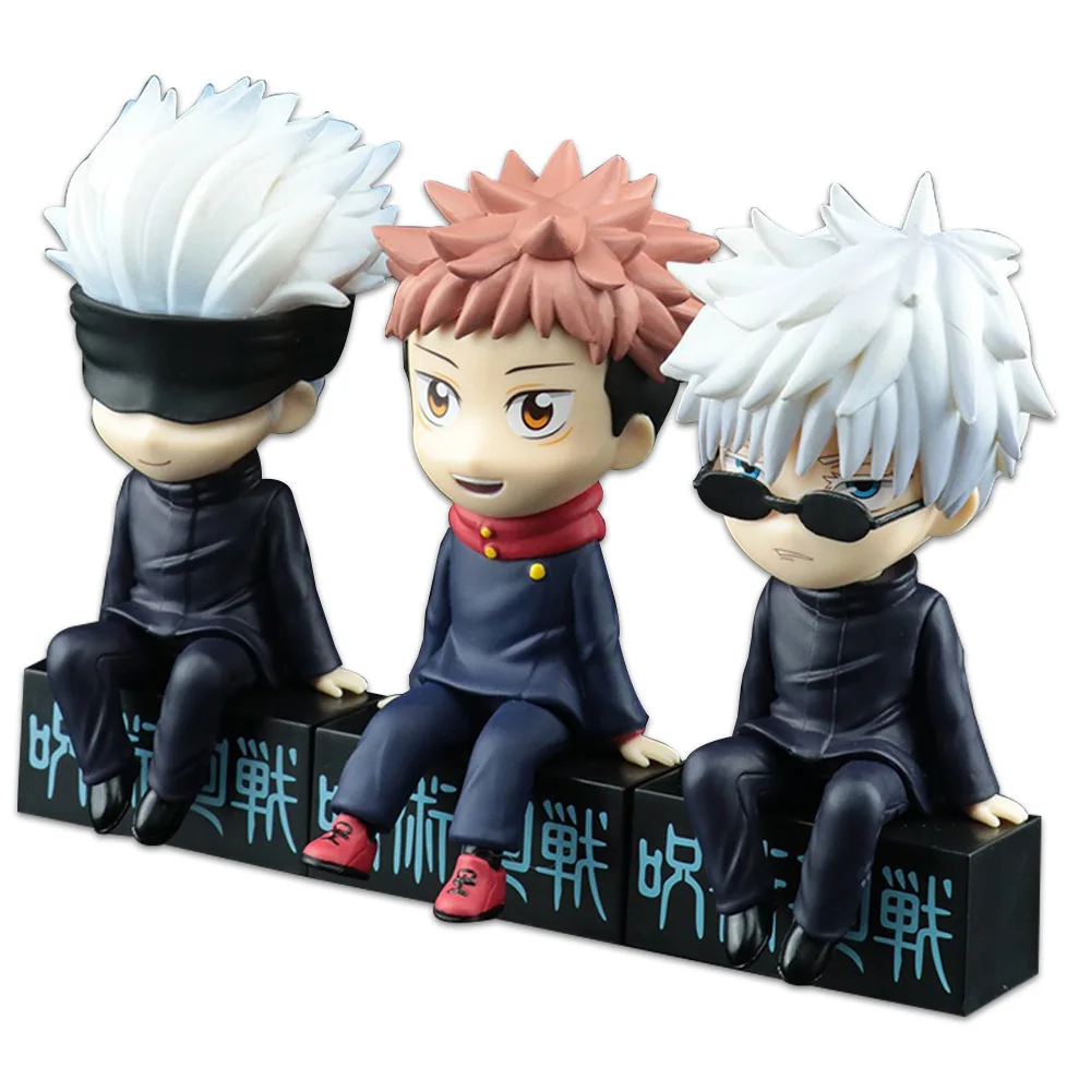 11CM 3Pcs Anime Jujutsu Kaisen Figure Itadori Yuji Satoru Gojo Sitting Model Toy Doll Gift Collection Action Figure PVC