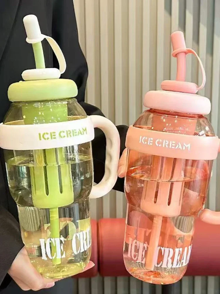 Summer high appearance level ice bullies cup water cup milk tea cup with straw teacup large capacity plastic kettle