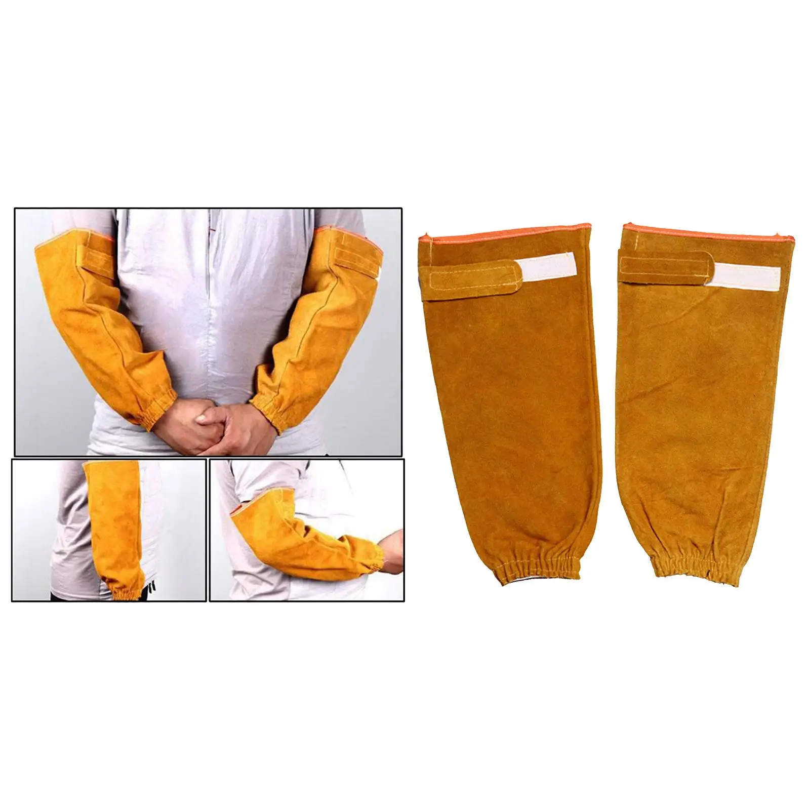1 paio di manicotti protettivi per saldatura industriale in pelle bovina resistente alla fiamma popolare protezione del braccio del polsino elastico
