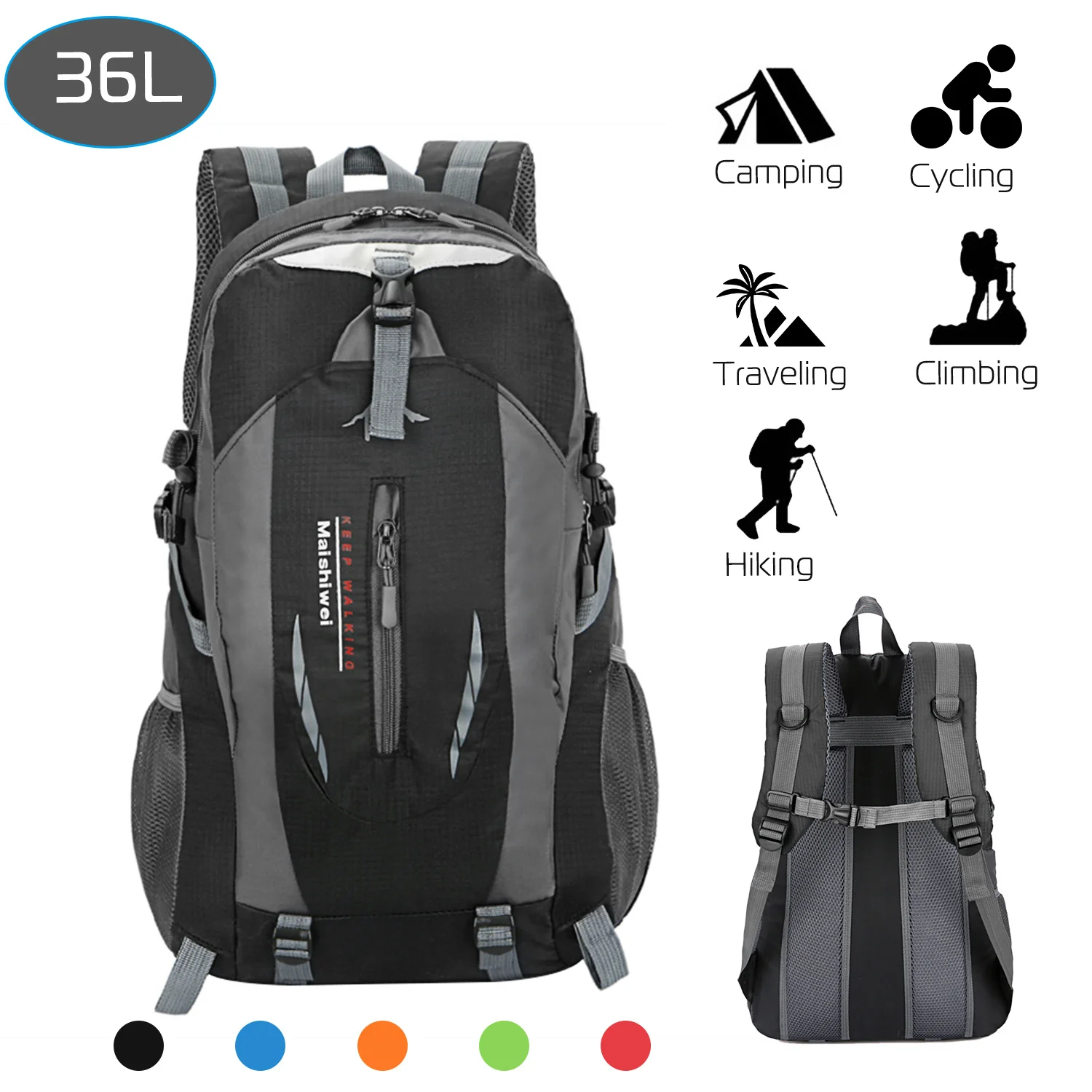 36L Waterproof Pockets Backpack Travel for Camping Hiking Daypack with Multiple Compartments Nylon Backpack