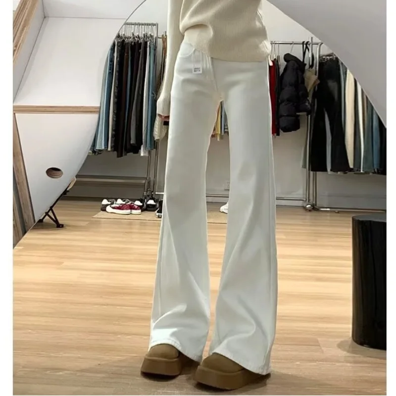 

Women's New White Flare Jeans Elastic High Waist Loose Slimming Horseshoe Pants for Spring Autumn Winter