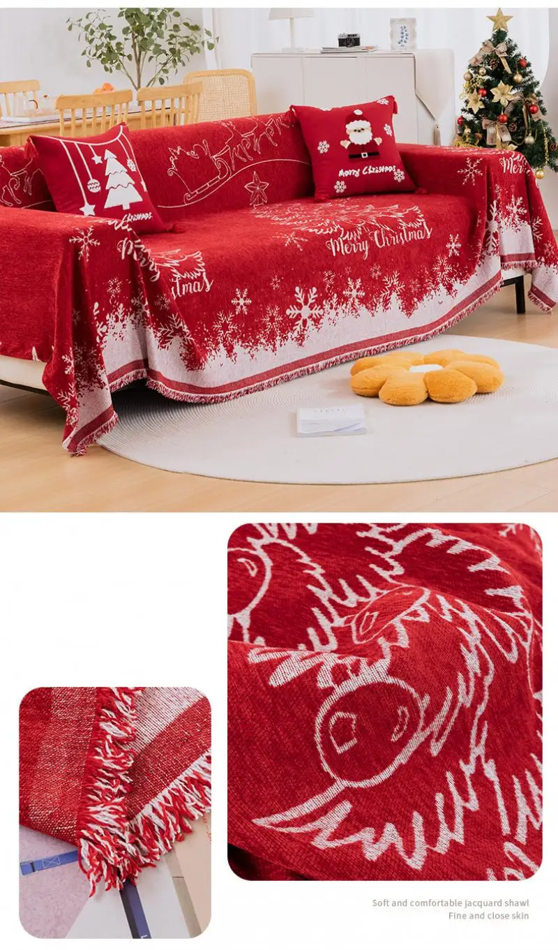 Weihnachts- und Feiertags-Sofabezug, einteilig, rutschfest, staubdicht, multifunktional, dekorative Decke – Detail 6