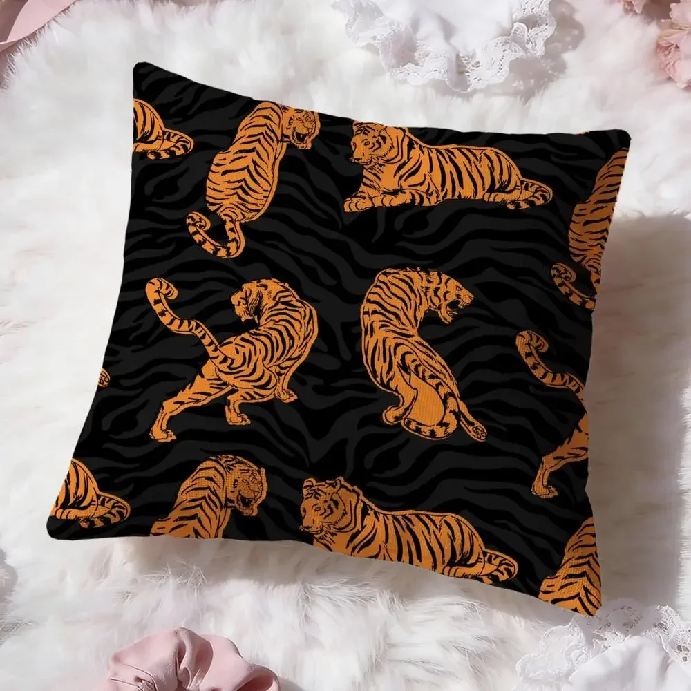 Popular Tigers Print Cushion Cover Soft Washable Pillow Case Multi Scene For Couch Bed Travel Office Use