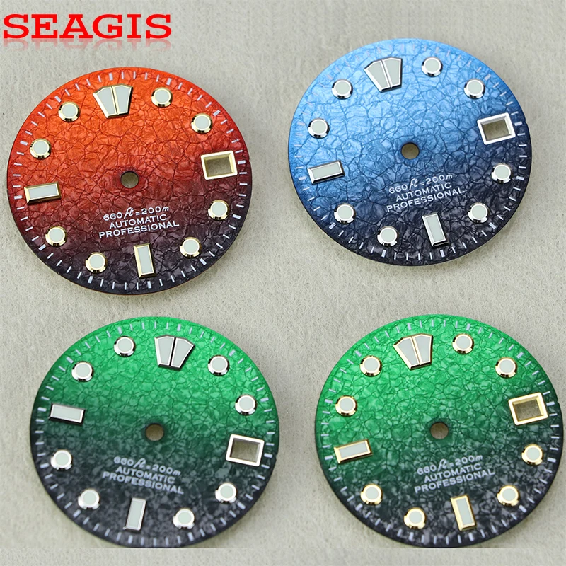 SEAGIS 28.5mm Dial NH35 Movement Colorful Ice Crystal Texture Blue Luminous Watch Accessories Customize Logo Watch Face