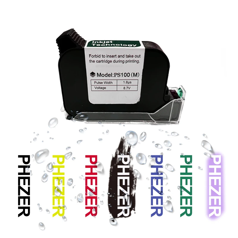 Phezer A Level PS100 Ink Cartridge Quick Dry 12.7mm Original White/Yellow/Black/Red/Bule/Green High Adhesion Printer Parts