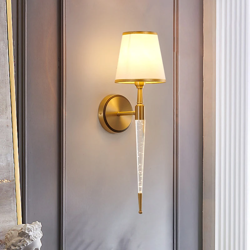 

American Wall Lamp Copper Lamp Indoor Living Room Bedroom Bedside Lamps Retro crystal LED light villa Hotel Corridor Wall Lights