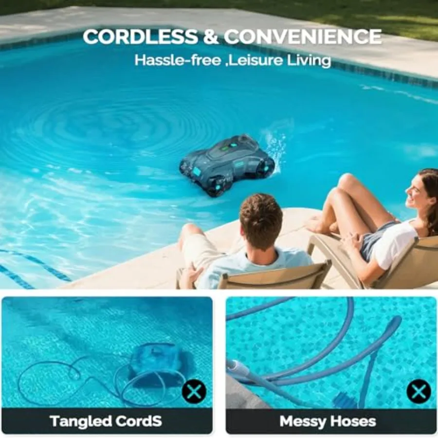 Robot pulitore per piscine senza fili Aspirapolvere automatico per piscine fuori terra e piscine interrate Efficie fino a 1076 piedi quadrati