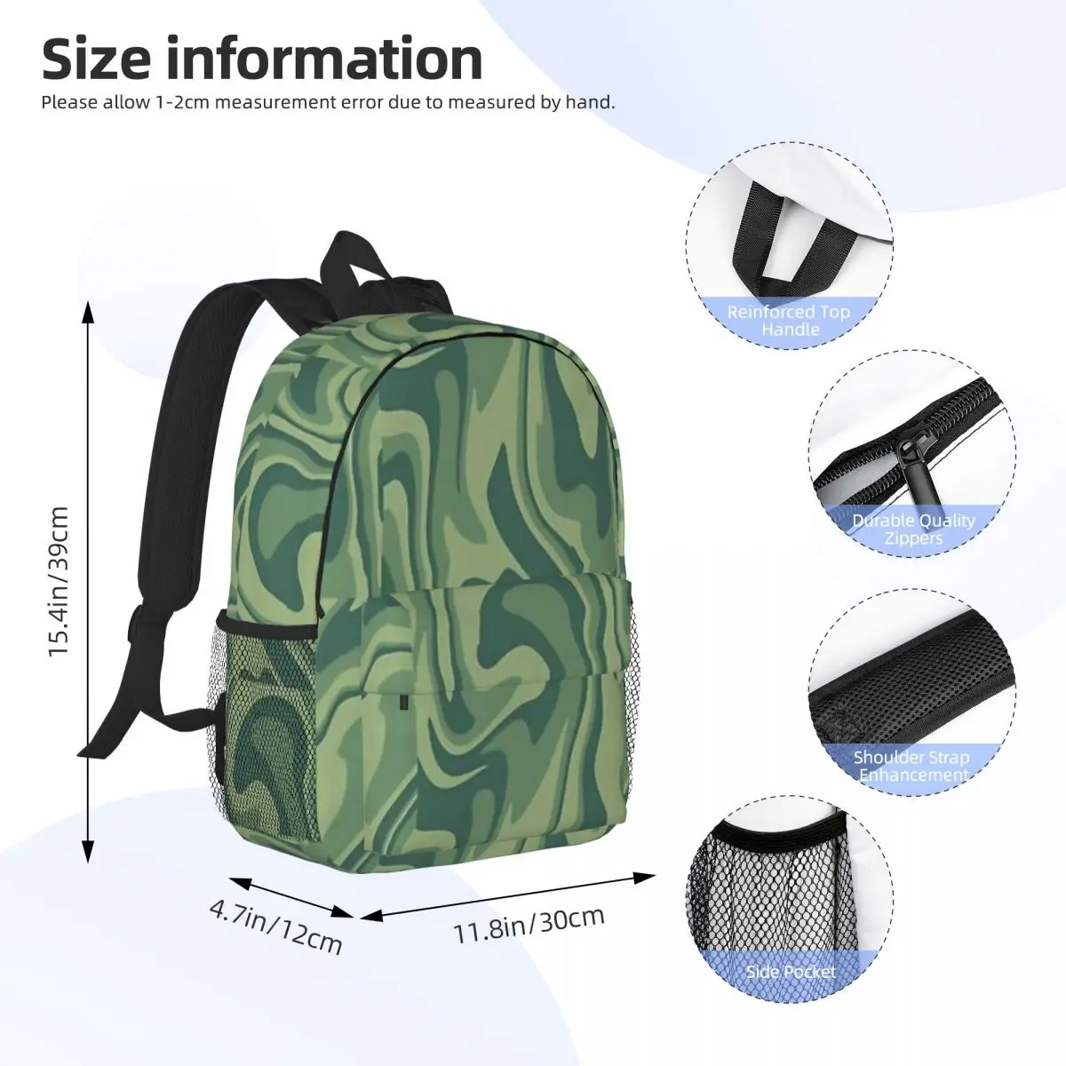 Aesthetic Green Swirl Fashion Kids Backpack Women Teenagers Schoolbags Travel Laptop Backpack