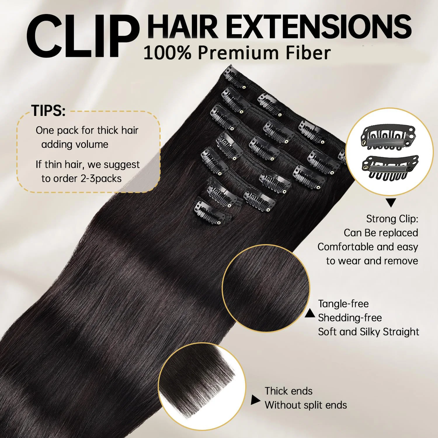 Grampo em extensões de cabelo cabelo sintético, 20 polegadas 142g, grampo de cabelo humano reto natural em extensões para mulher negra