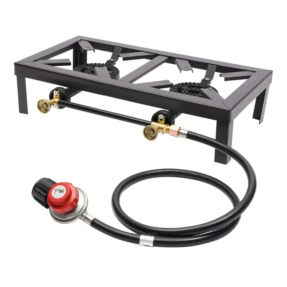 Double Burner Outdoor Gas Stove Propane Cooker With Adjustable 010Psi Regulator Hose For Patio Camping, BBQ, Home Brewing, Turk