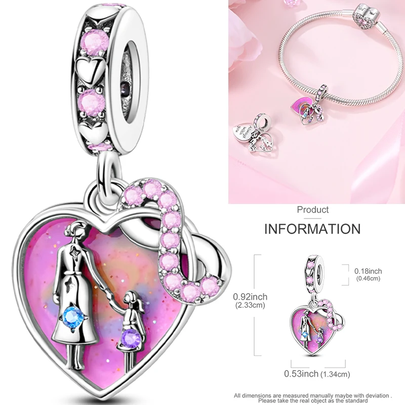 2026 Neuer Rosa Charm aus 925 Sterling Silber, Herz-Schleife-Parfüm-Rosen-Perlenanhänger, passend für europäische Armbänder, DIY, romantisches Geschenk für Frauen – Detail 27