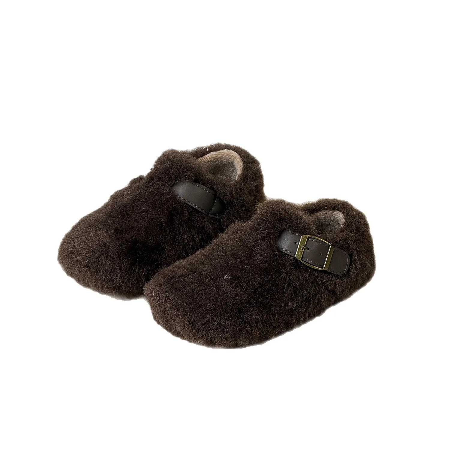 

New Winter Styles Girls Korean-style Fashionable Belt Buckle Plush Shoes Kids Toddler Princess Warm Casual Flat Shoes