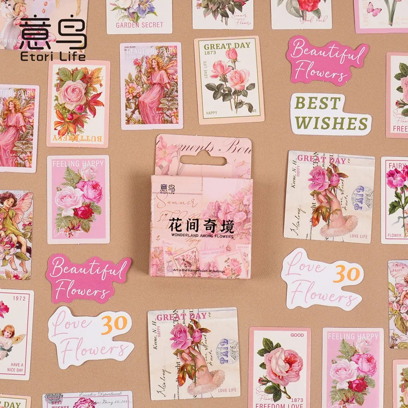 

Набор из 46 наклеек «Цветочная страна чудес» в коробке, креативные самоклеящиеся декоративные стикеры с цветочными узорами для скрапбукинга и дневников