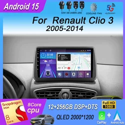 Android 15 QLED For Renault Clio 3 CLIO 3 2005-2014 WIFI+4G Car Radio Navigation GPS Auto Carplay Stereo Video Player 360 Camera