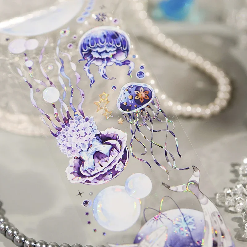 Azul Oceano Peixe Baleia Mar brilhante PET Tape, 5m