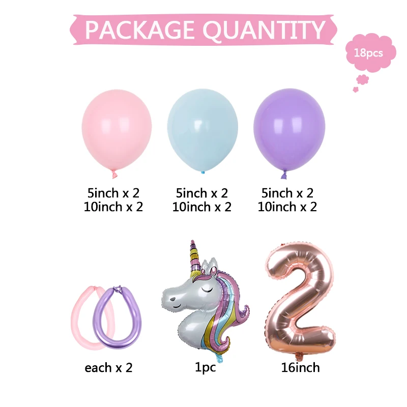 18Pcs Rainbow Unicorn Birthday Decoration Balloons Set Girl Pink Latex Balloon Birthday Supplies Baby Shower Air Globos