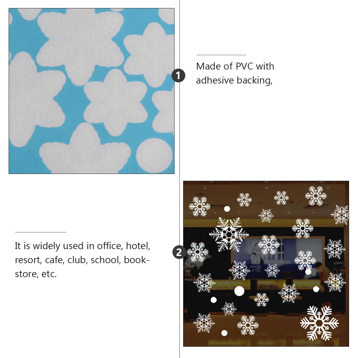 

2Pcs Snowflake Wall Stickers Waterproof PVC Adhesive Glass Decals for Window Door Showcase Decor Glass Stickers