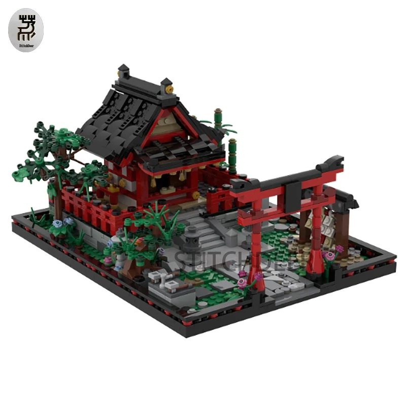 1288PCS MOC Modular Architecture Small Shinto Shrine Building Blocks Puzzle Street View Model Toy Brick Children Birthday Gifts