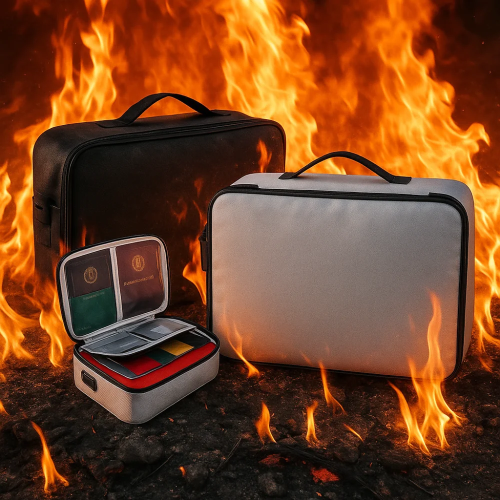 

Waterproof Fireproof Document Bag with Lock Comfortable Handle Travel Archive Handbag Zipper Closure Multi-Functional
