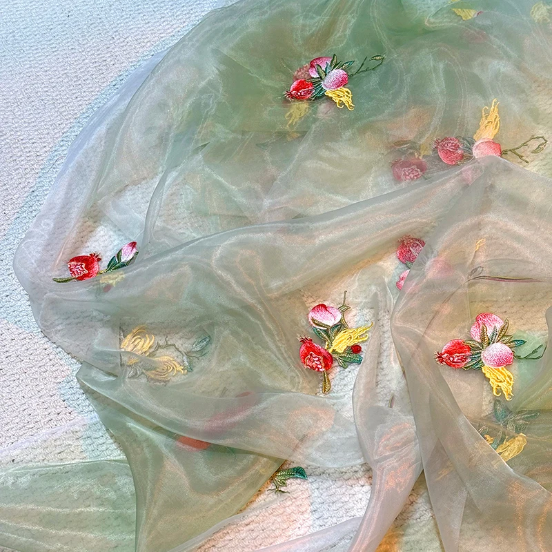 

1m Floral Embroidered Fabric Pleated Skirt Cheongsam Dress DIY Sewing Cloth Gradient Heavy Embroidery Designer Fabric