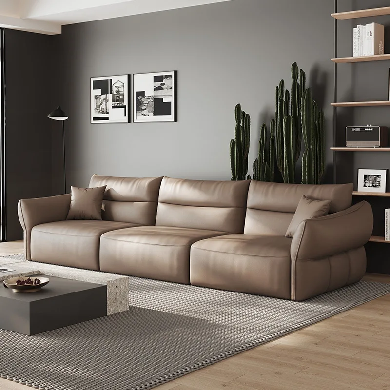 Electric leather space first class cowhide modern living room small apartment brick and mortar store multifunctional inline sofa