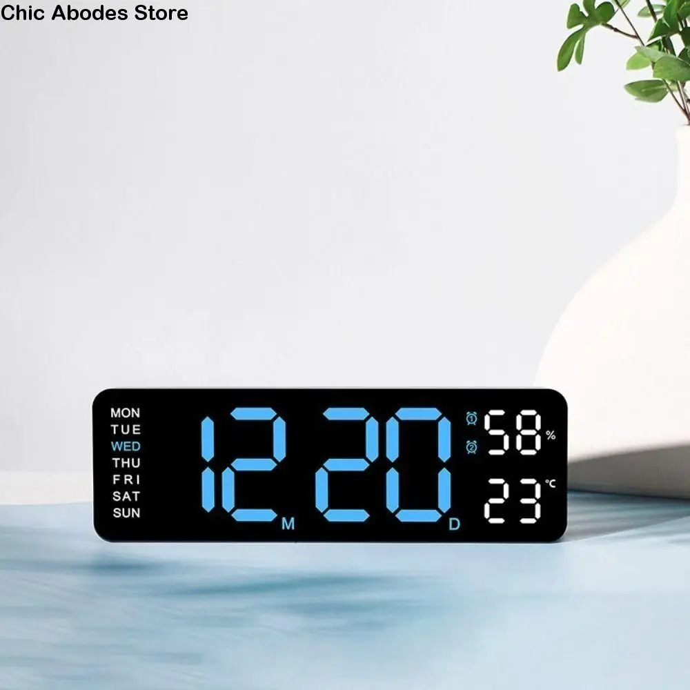 

Adjustable Brightness Large Digital Wall Clock 12/24Hr Format Time Dual Control Table Clock Date Week and Temperature