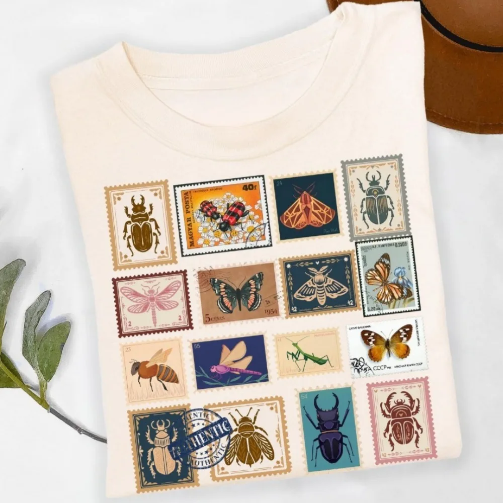 Vintage Insect Stamps Shirt Bug Lover Tee Entomology Shirt Nature Aesthetic Insect Lover T-shirt Beetle Gift Ideas Insect Tees